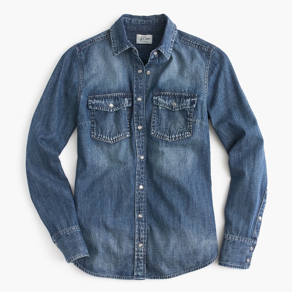 J.Crew western chambray shirt in vintage indigo 8 - Picture 2 of 6